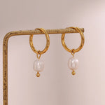 Load image into Gallery viewer, Serae Pearl Hoop Earrings
